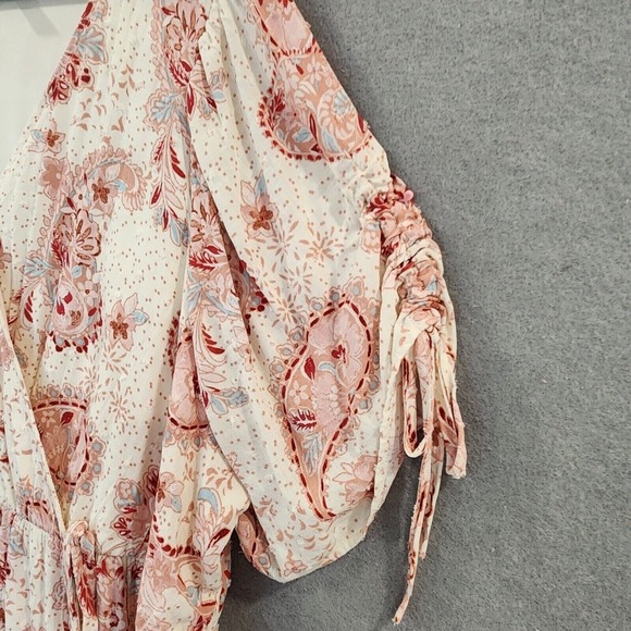 Torrid Swiss Linen Surplice Midi Dress 2X Cream Soft Pink Floral Faux Wrap Lined - Picture 9 of 15